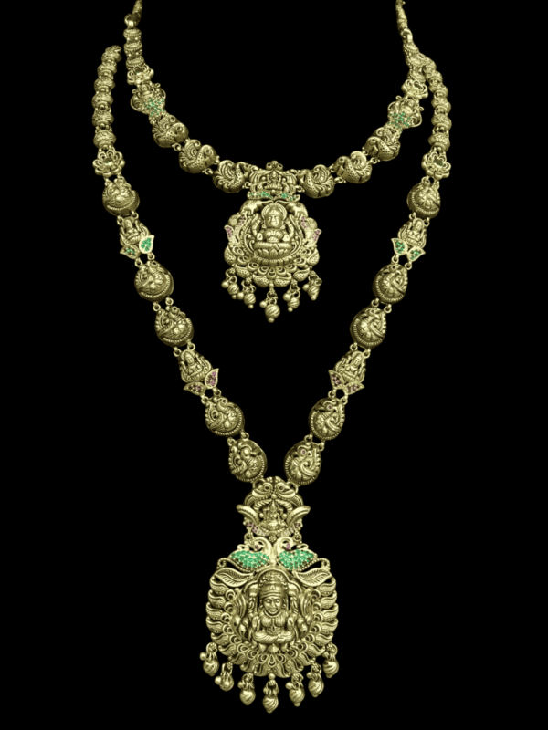 Gold set jewellery designs Long chain and necklace designs